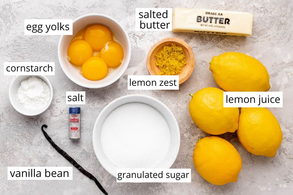 overhead photo of the ingredients in this Lemon Curd recipe
