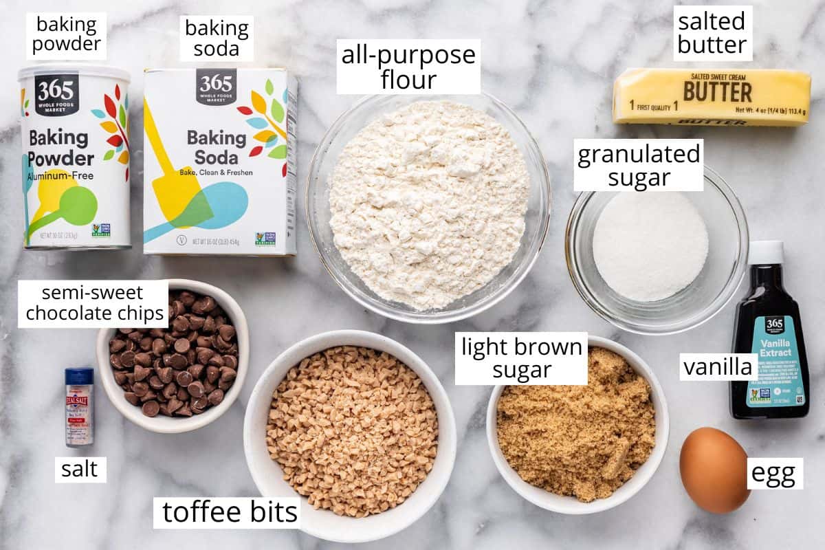 labeled ingredients in this Toffee Cookies recipe