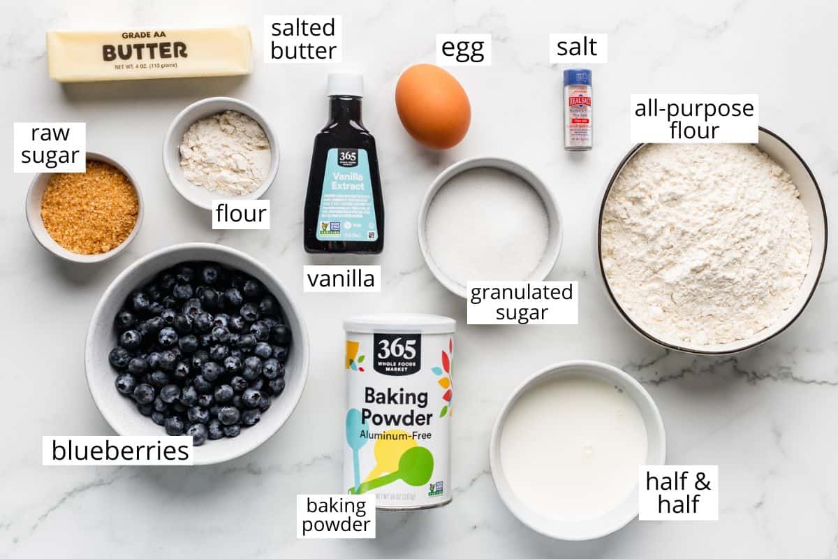 overhead photo of the ingredients in this Blueberry Scones recipe