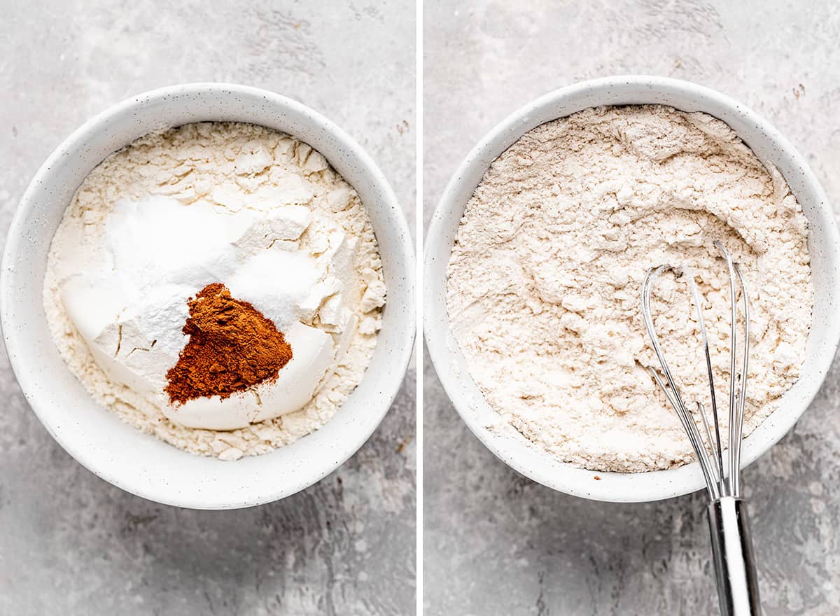 two photos showing how to make the oatmeal cookie layer for Carmelitas