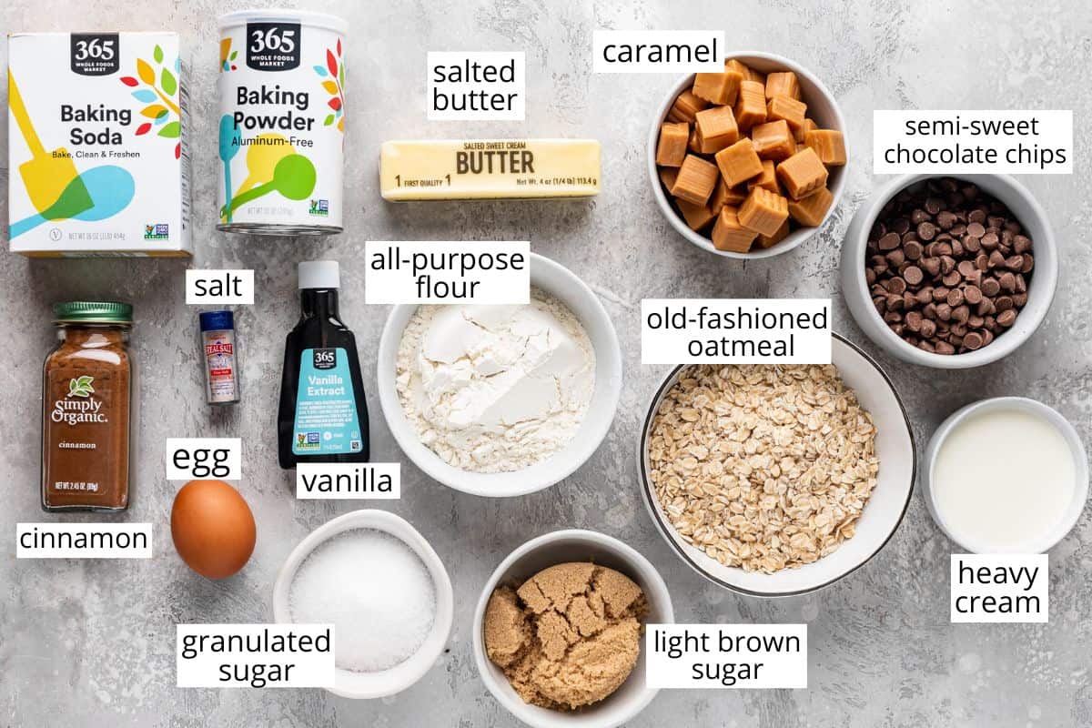 overhead photo of the labeled ingredients in this Carmelitas recipe