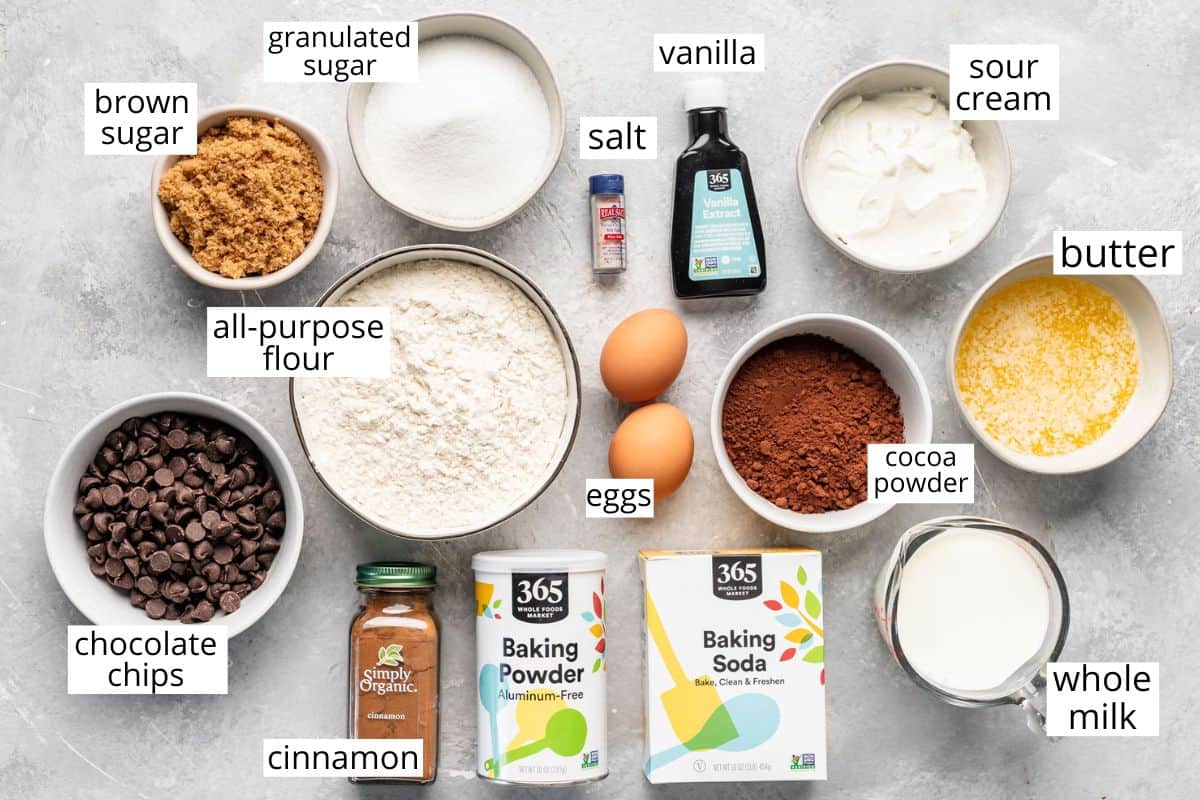 overhead photo of the ingredients in this Chocolate Muffins recipe