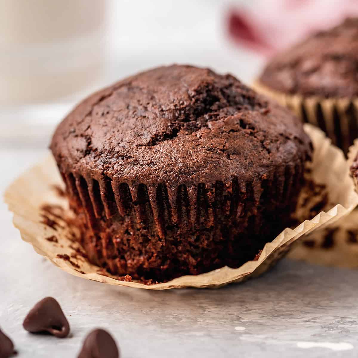 a Chocolate Muffin with the wrapper peeled off