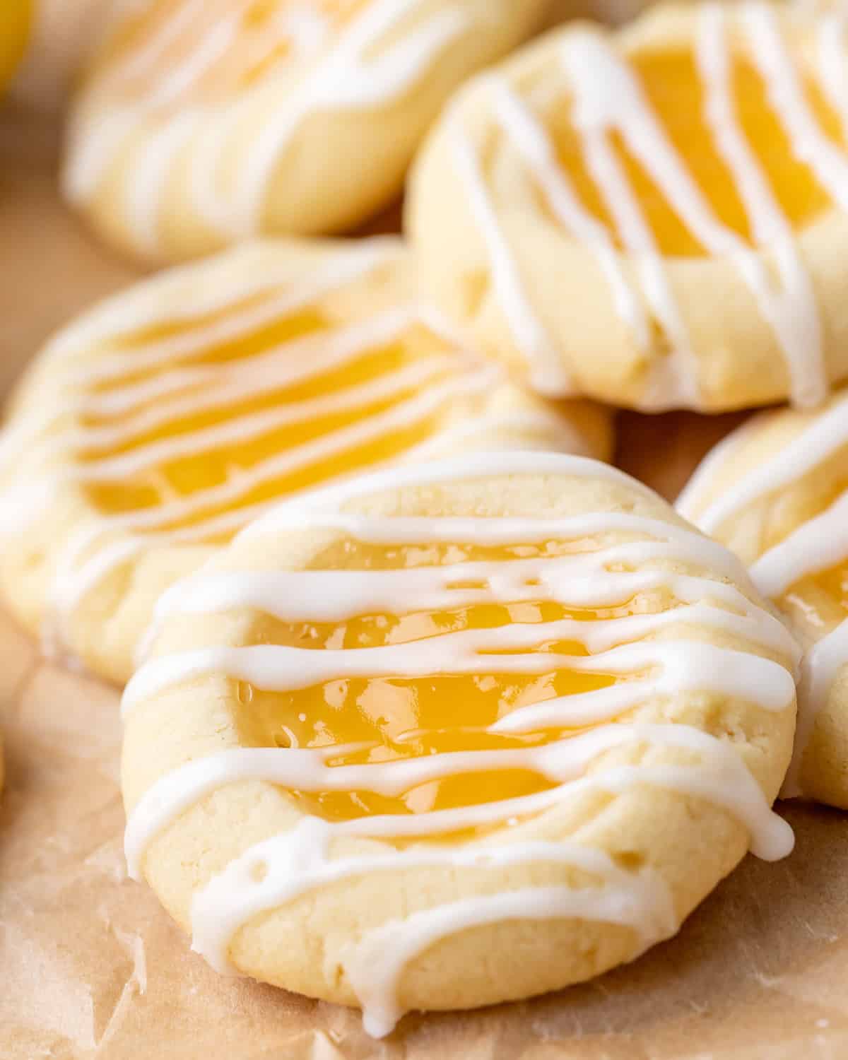 5 Lemon Curd Cookies with glaze drizzled on top