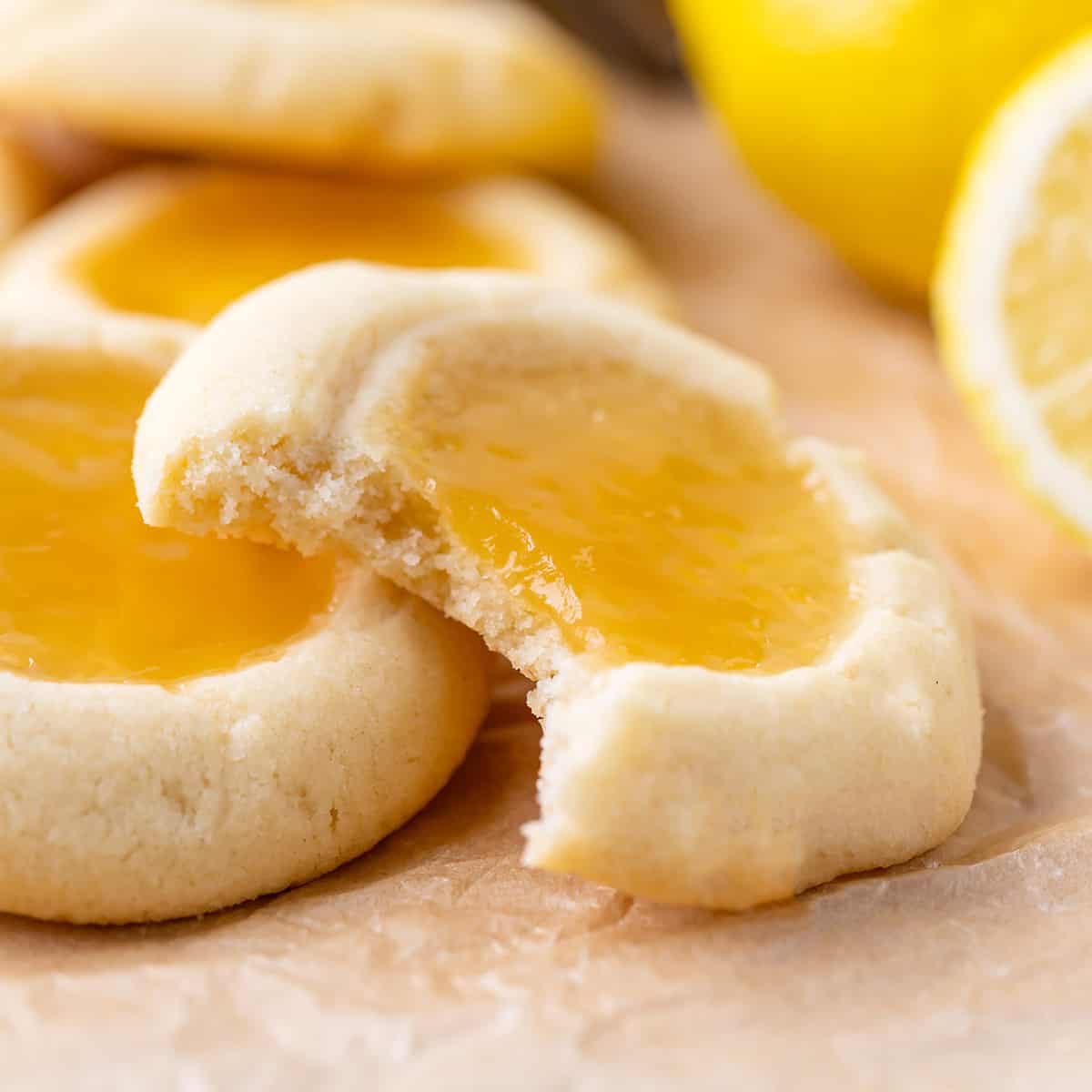 a Lemon Curd Cookie with a bite taken out of it