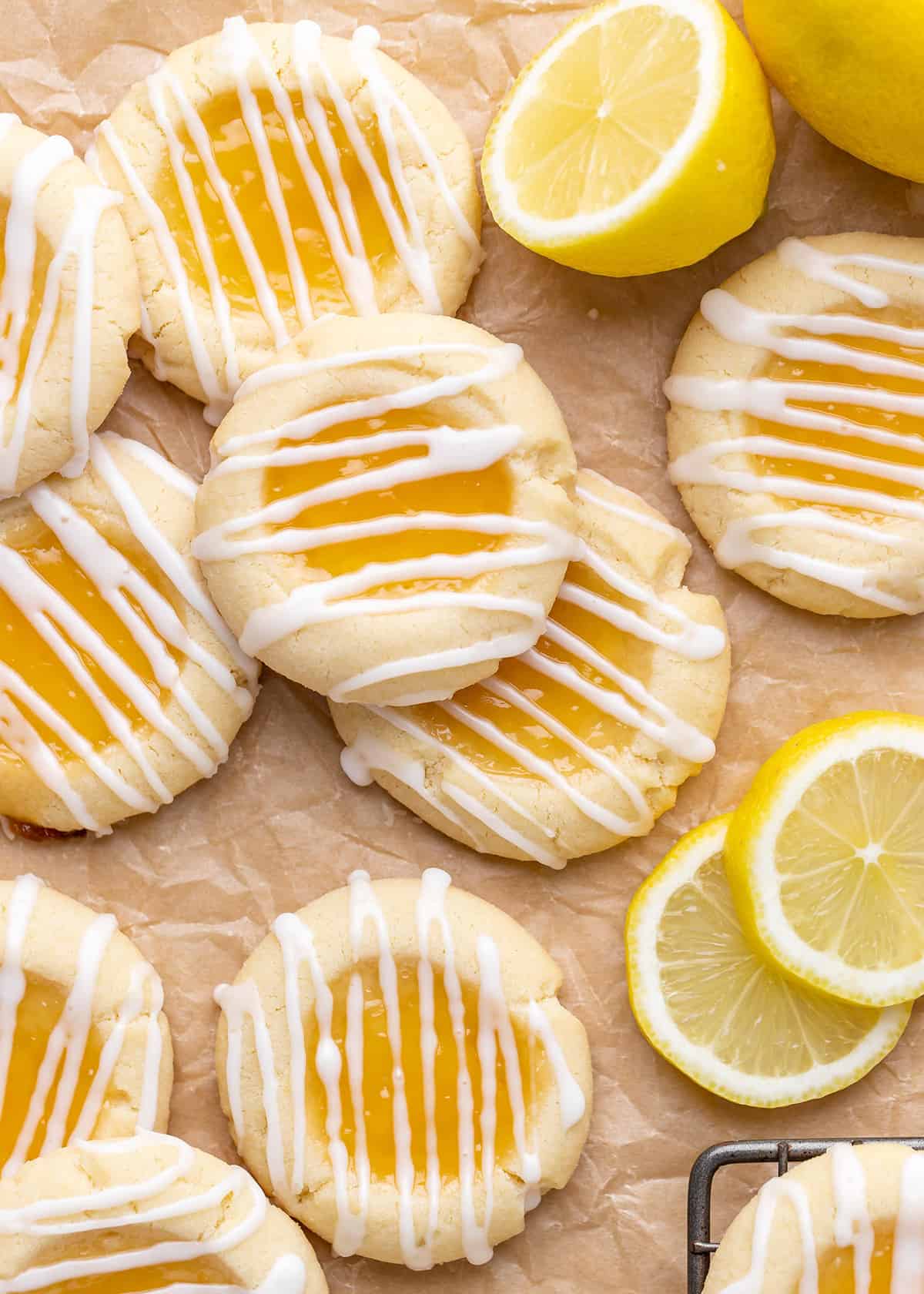 6 Lemon Curd Cookies with glaze drizzled on top