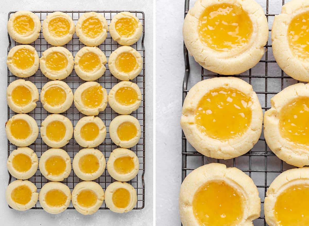two photos showing Lemon Curd Cookies on a wire cooling rack