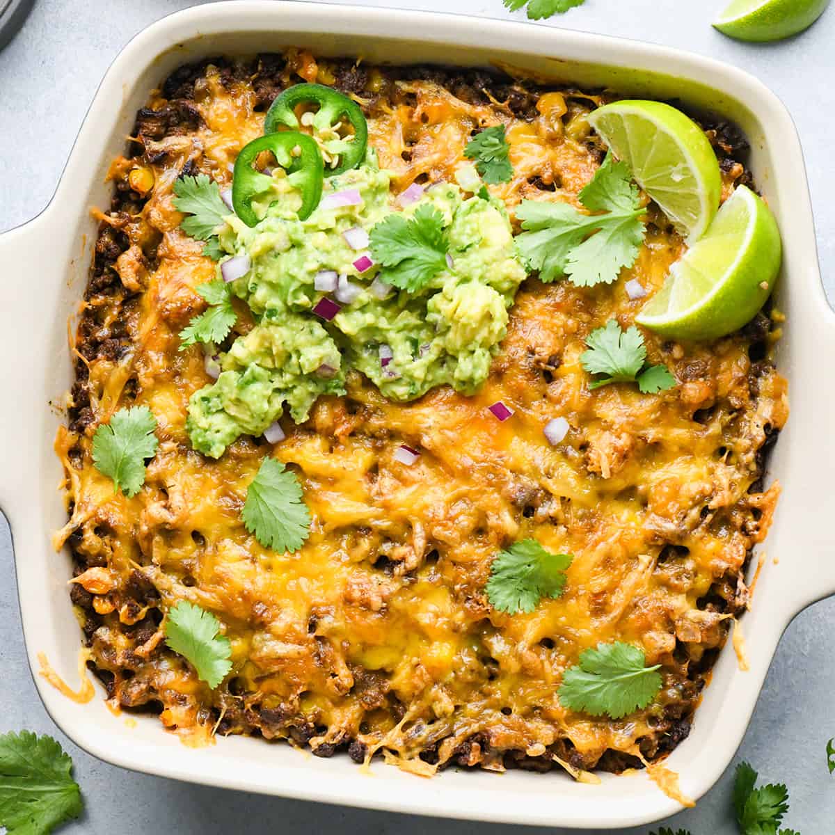 Mexican Casserole in a baking dish