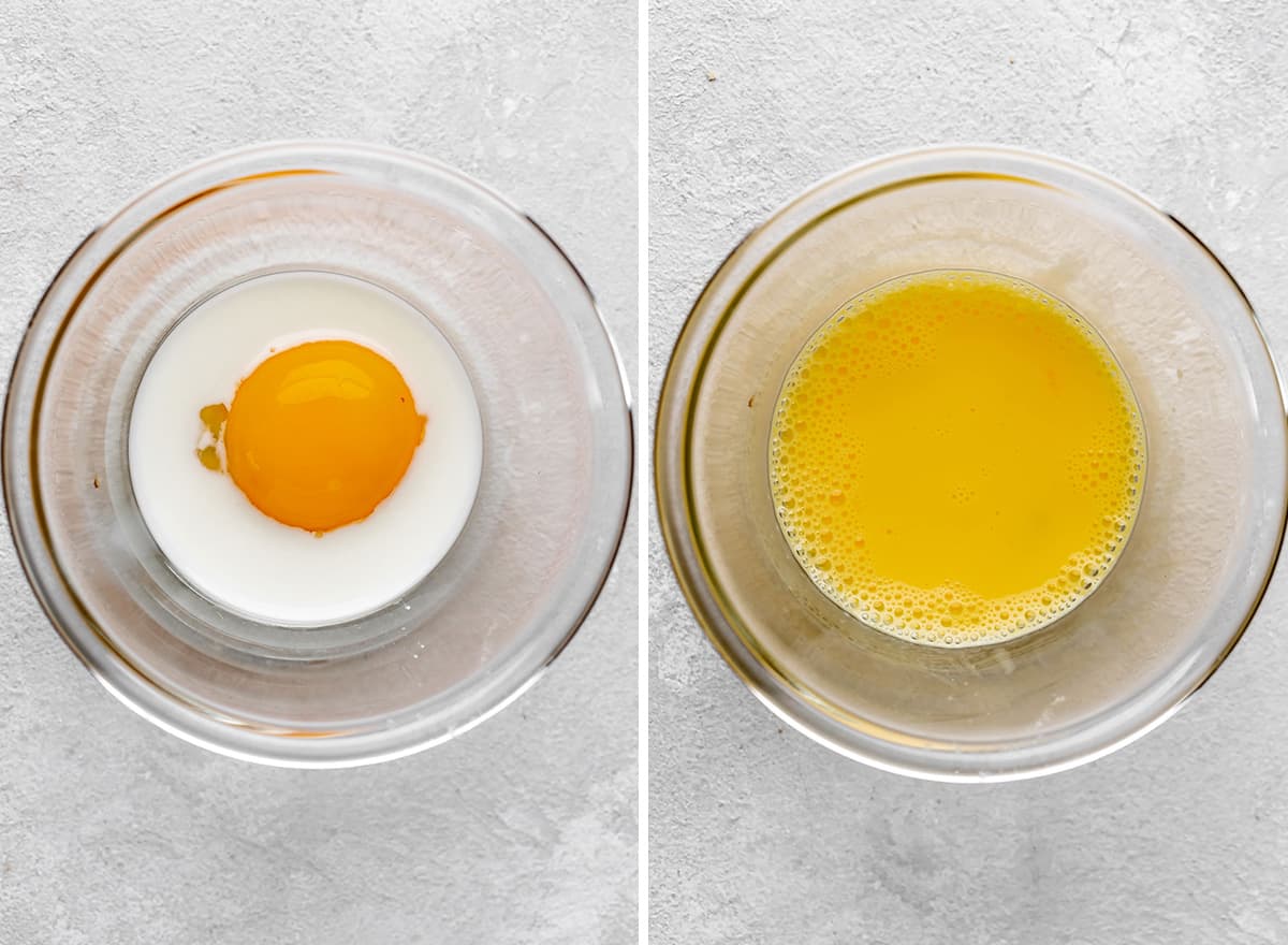 two photos showing how to make an egg wash