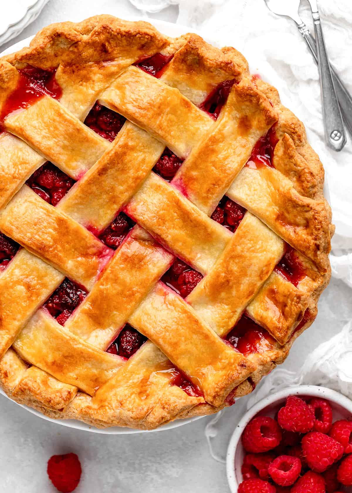 overhead photo of Raspberry Pie with a lattice crust