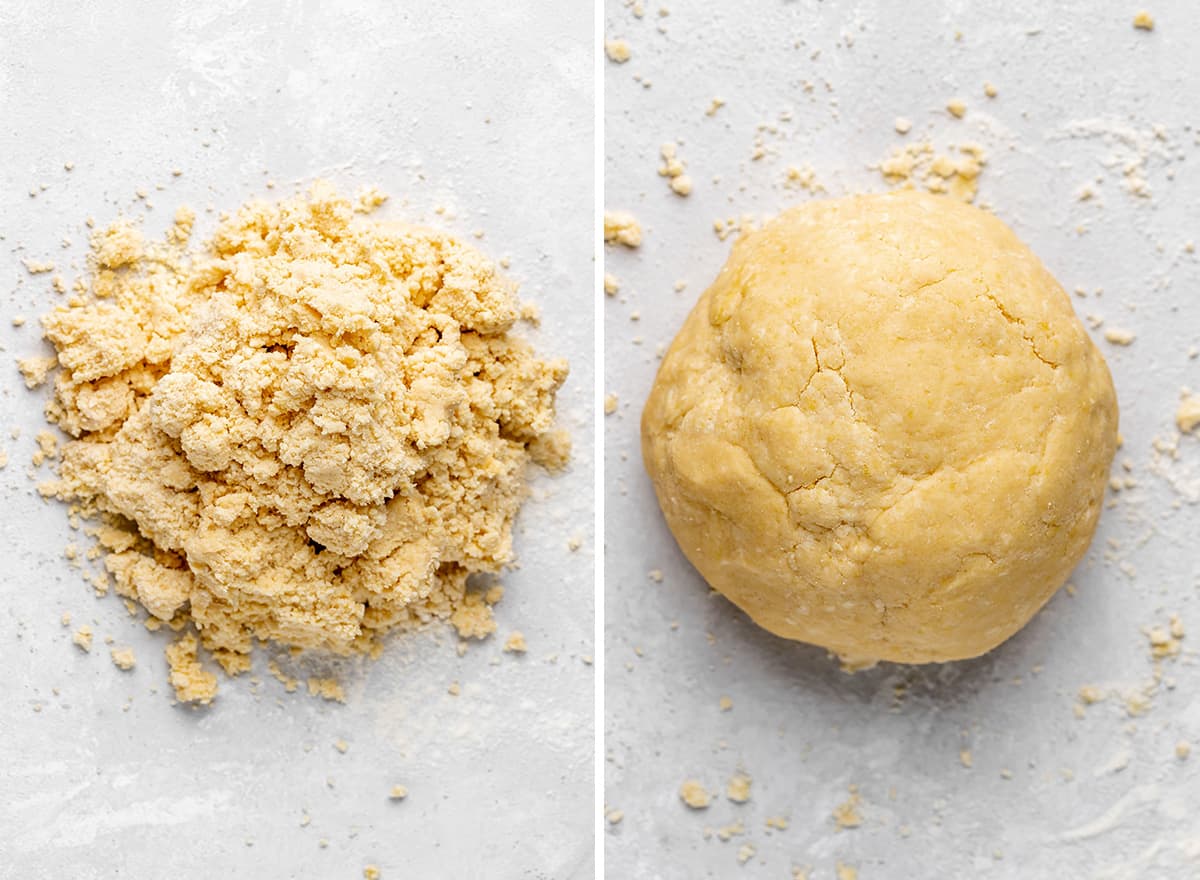 two photos showing how to make pie crust for Raspberry Pie