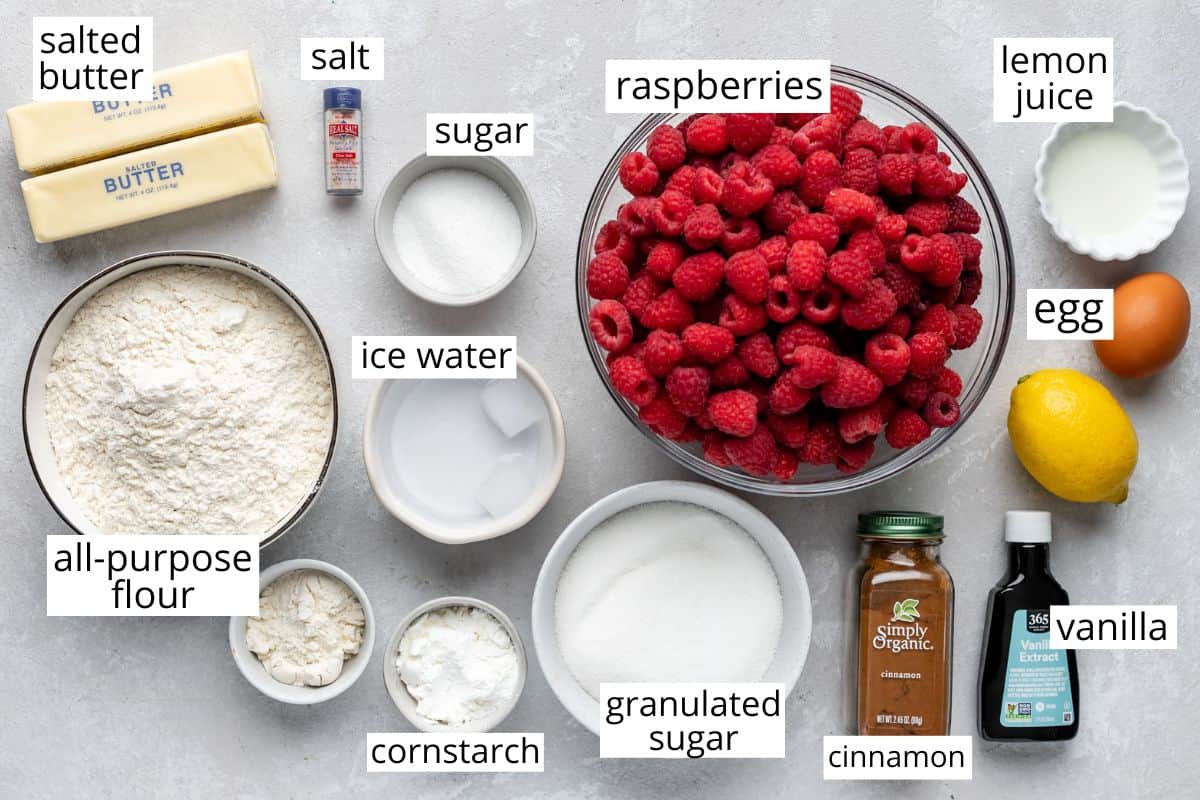 overhead photo of the ingredients in this Raspberry Pie recipe