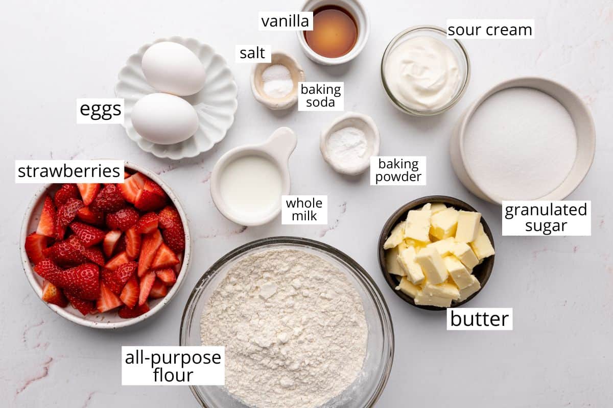 overhead photo of the ingredients in this Strawberry Cupcakes recipe