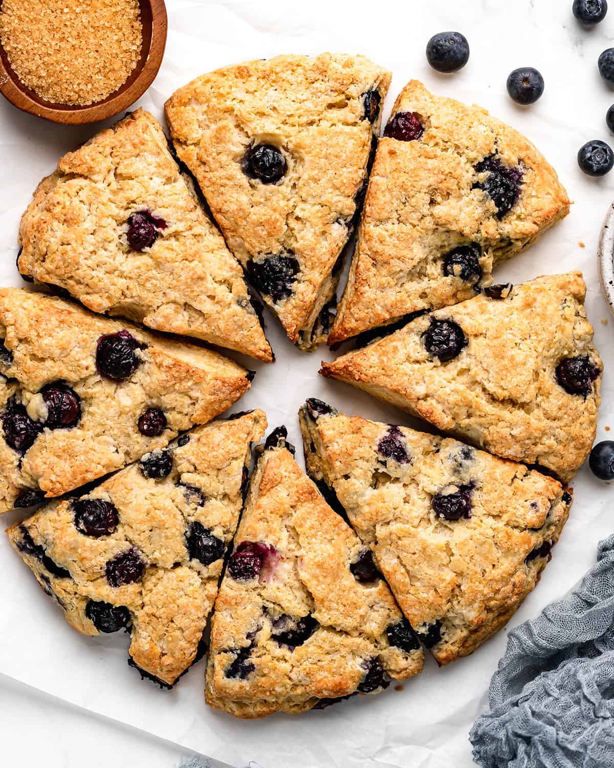 8 Blueberry Scones arranged in a circle