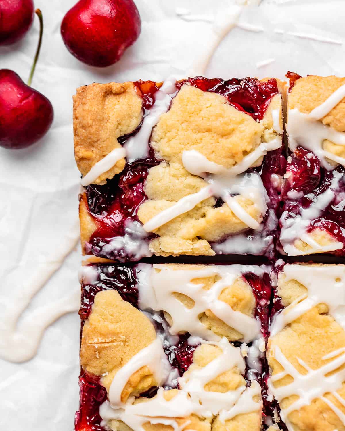 Cherry Bars cut into 4 squares