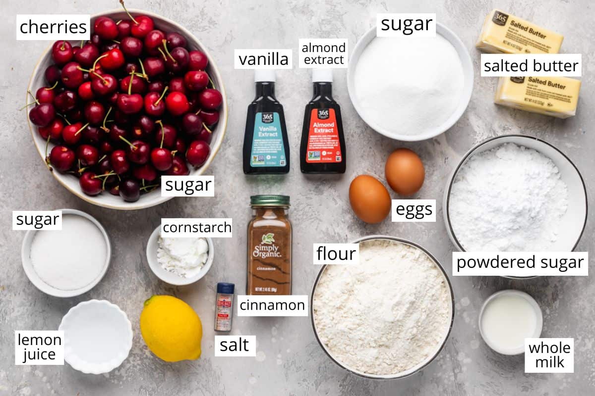 overhead photo of the ingredients in this Cherry Bars Recipe