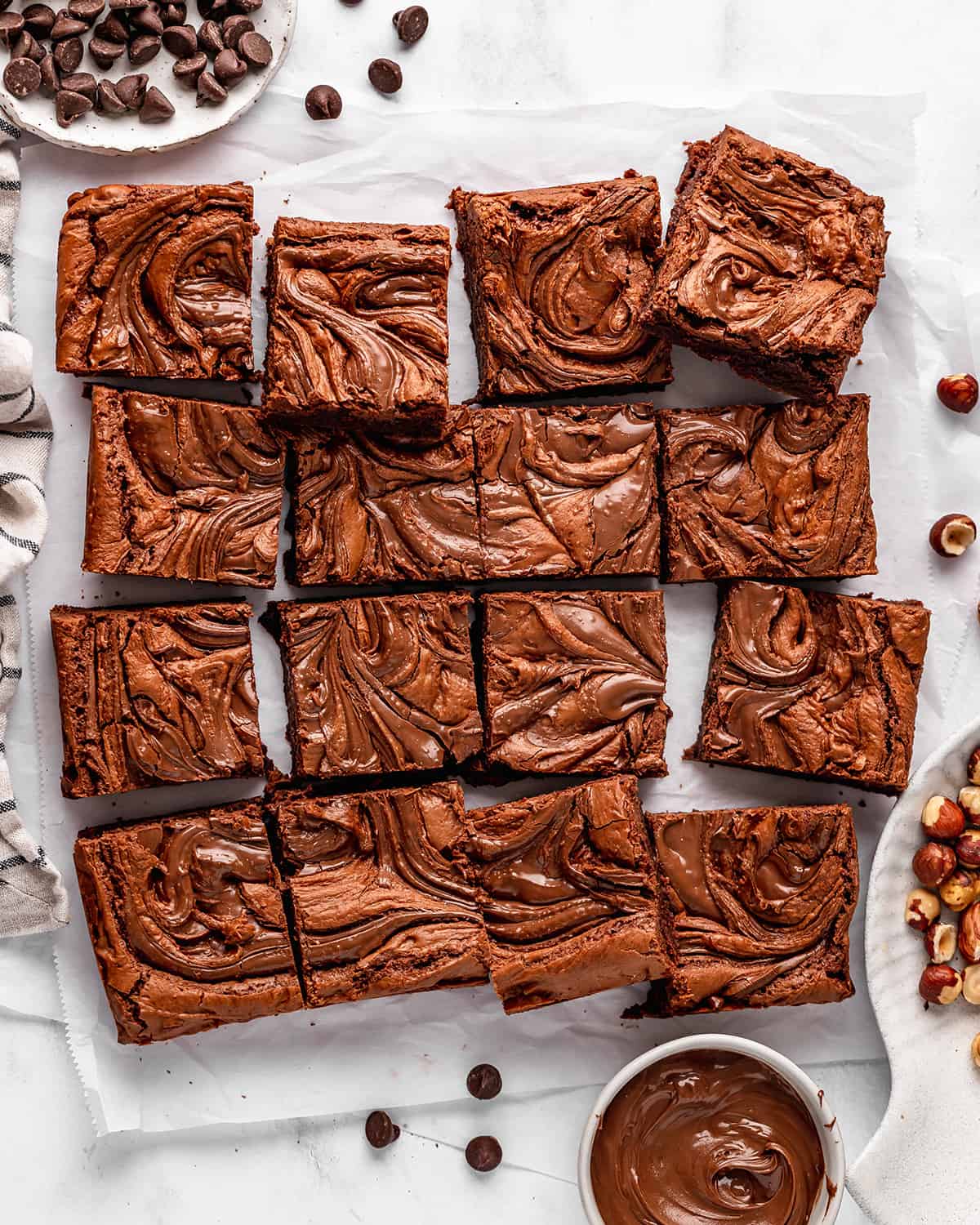 Nutella Brownies cut into 16 squares
