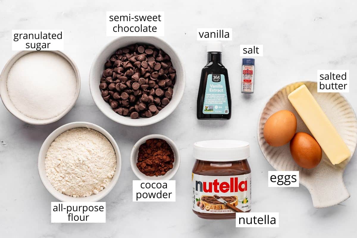 overhead photo of the ingredients in this Nutella Brownies recipe
