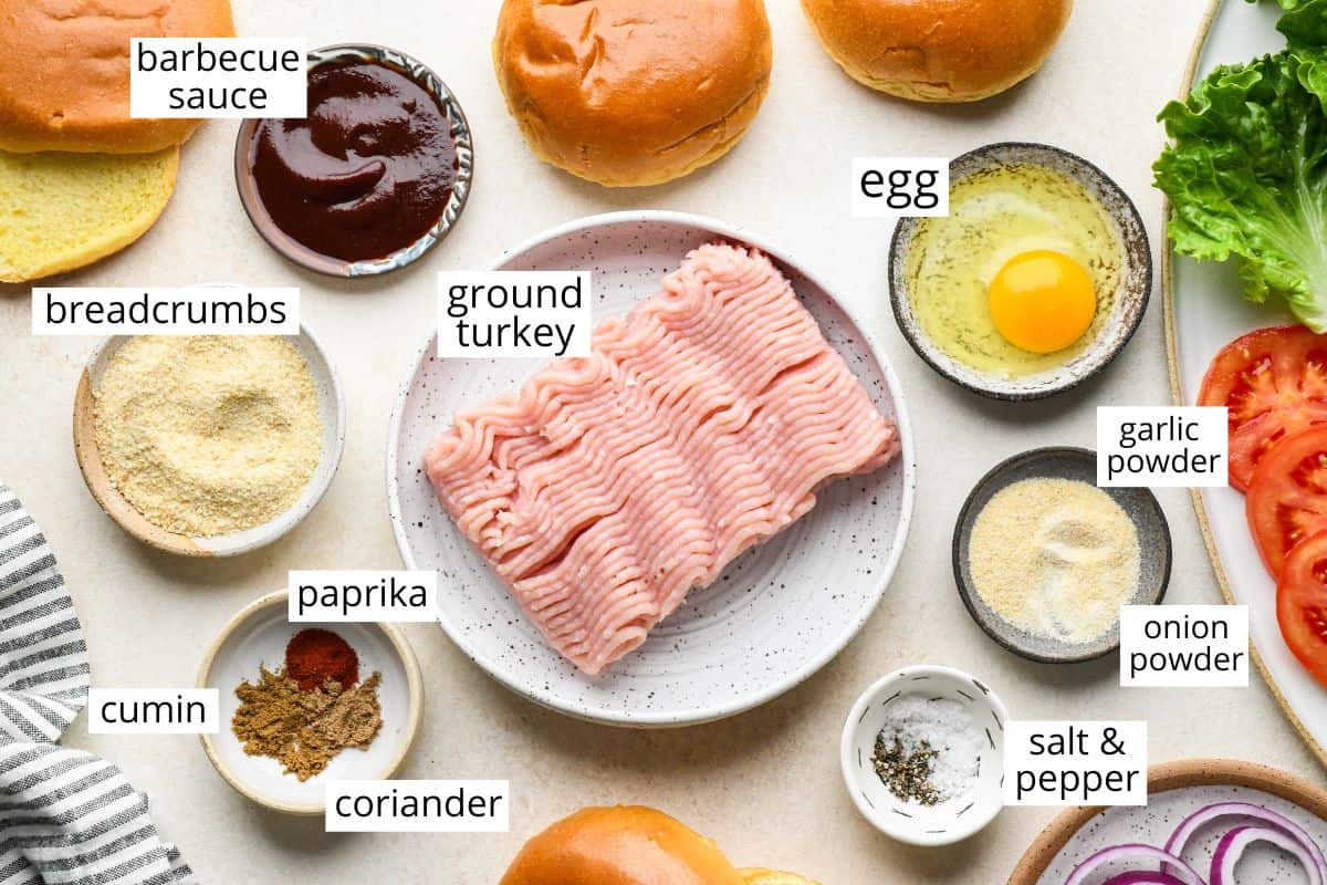 overhead view of the ingredients in this Turkey Burger recipe
