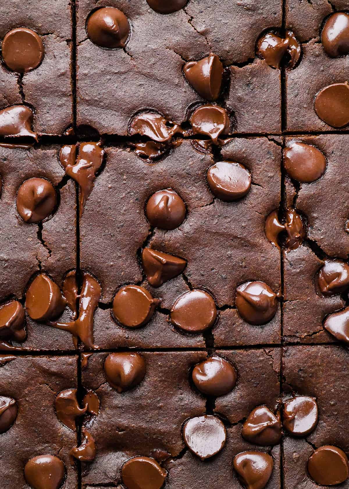 up close photo of Black Bean Brownies cut into 9 squares
