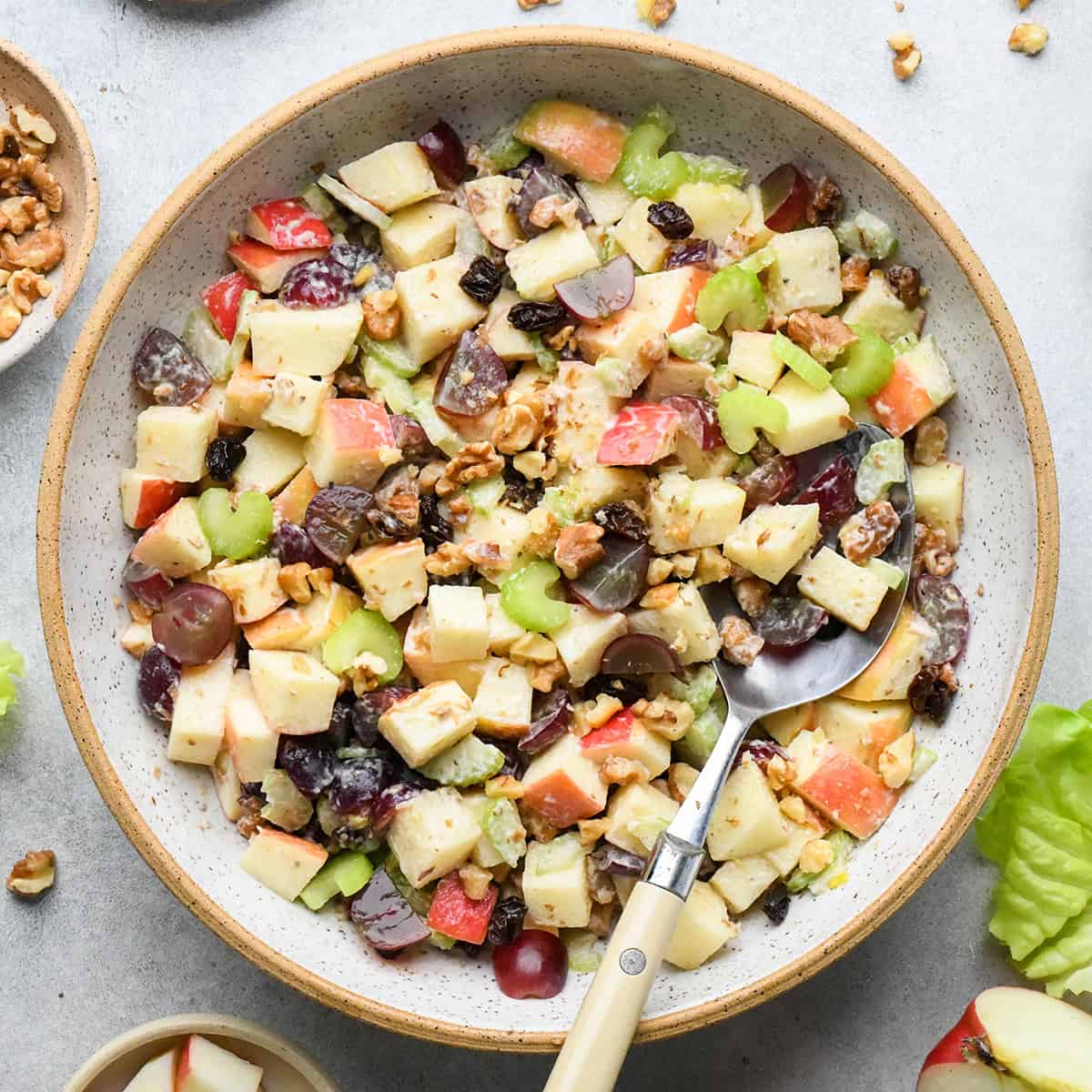 Waldorf Salad Recipe in a bowl with a spoon
