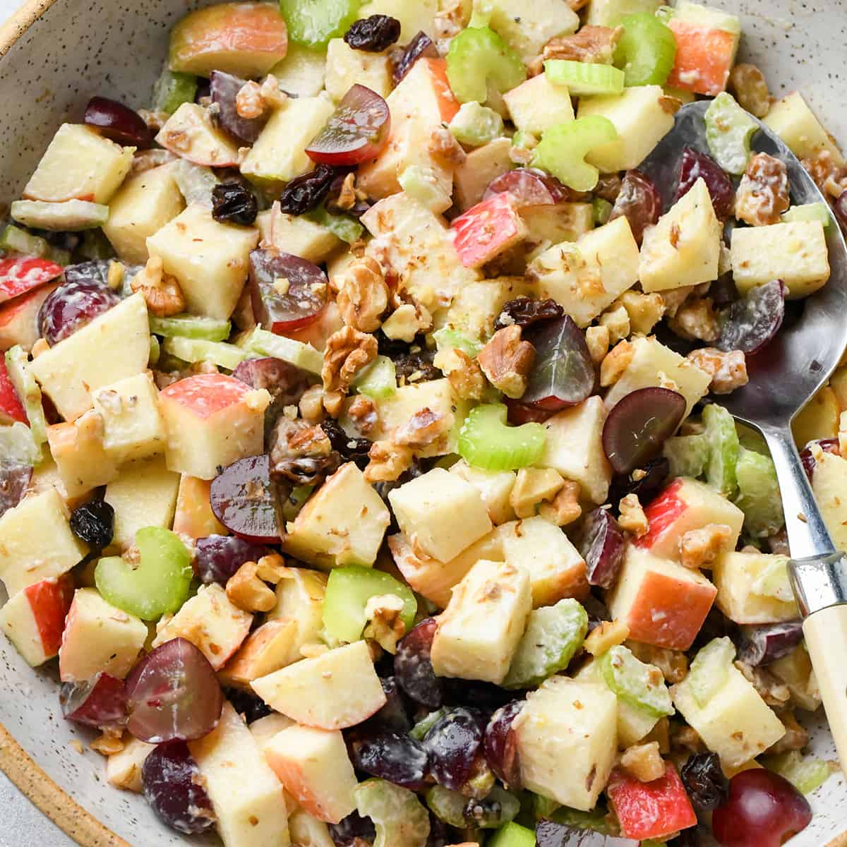 Waldorf Salad in a bowl with a spoon