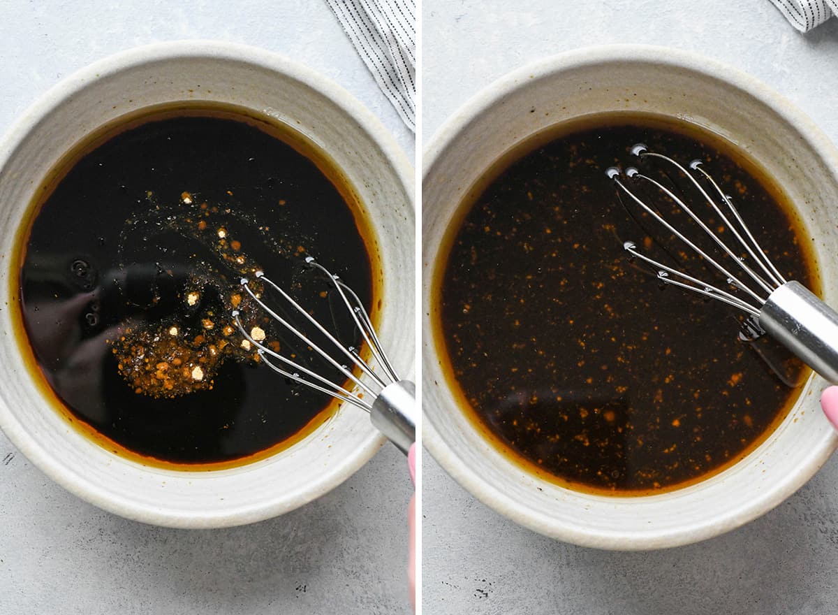 two photos showing how to make the Chicken Lo Mein sauce