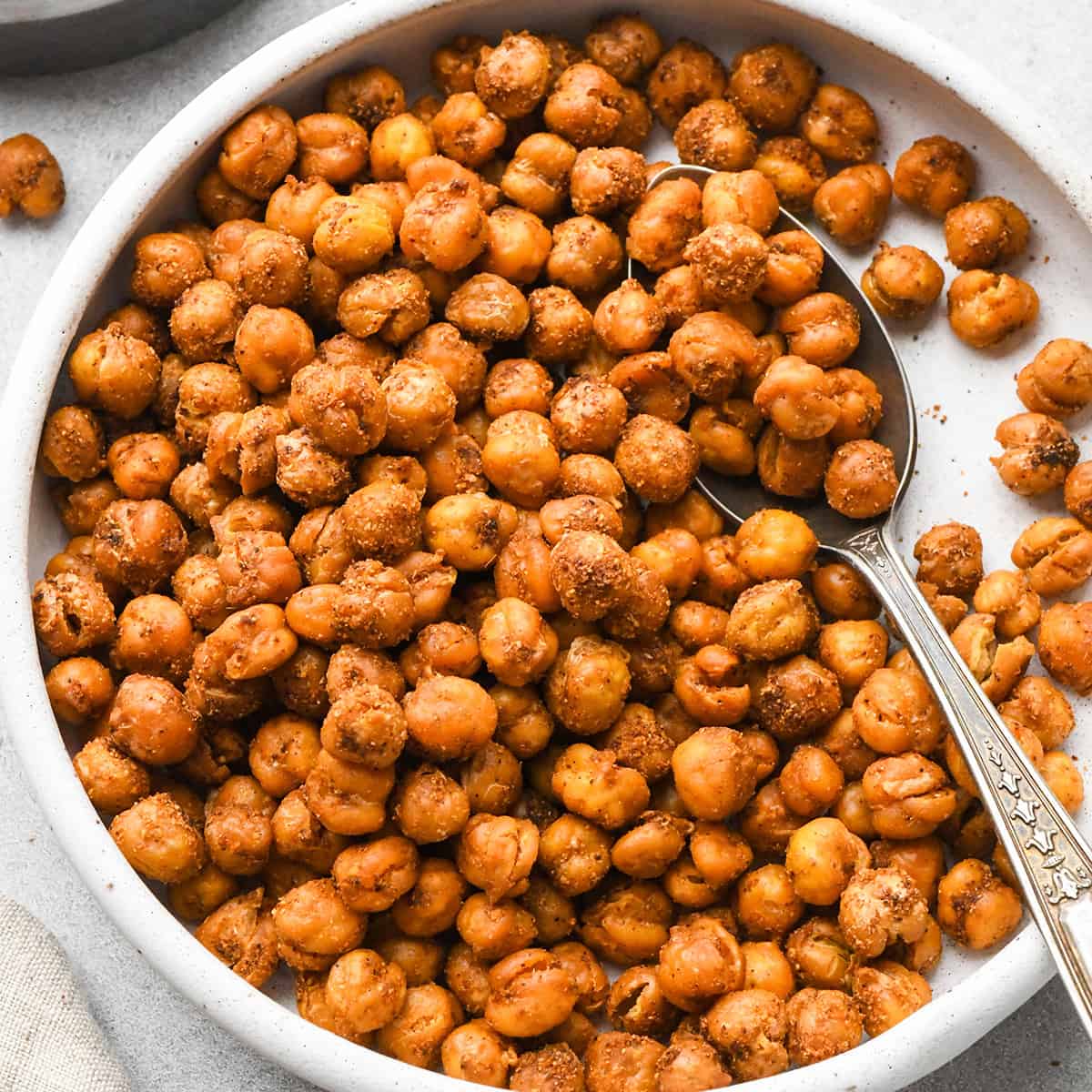 Crispy Roasted Chickpeas in a bowl with a spoon