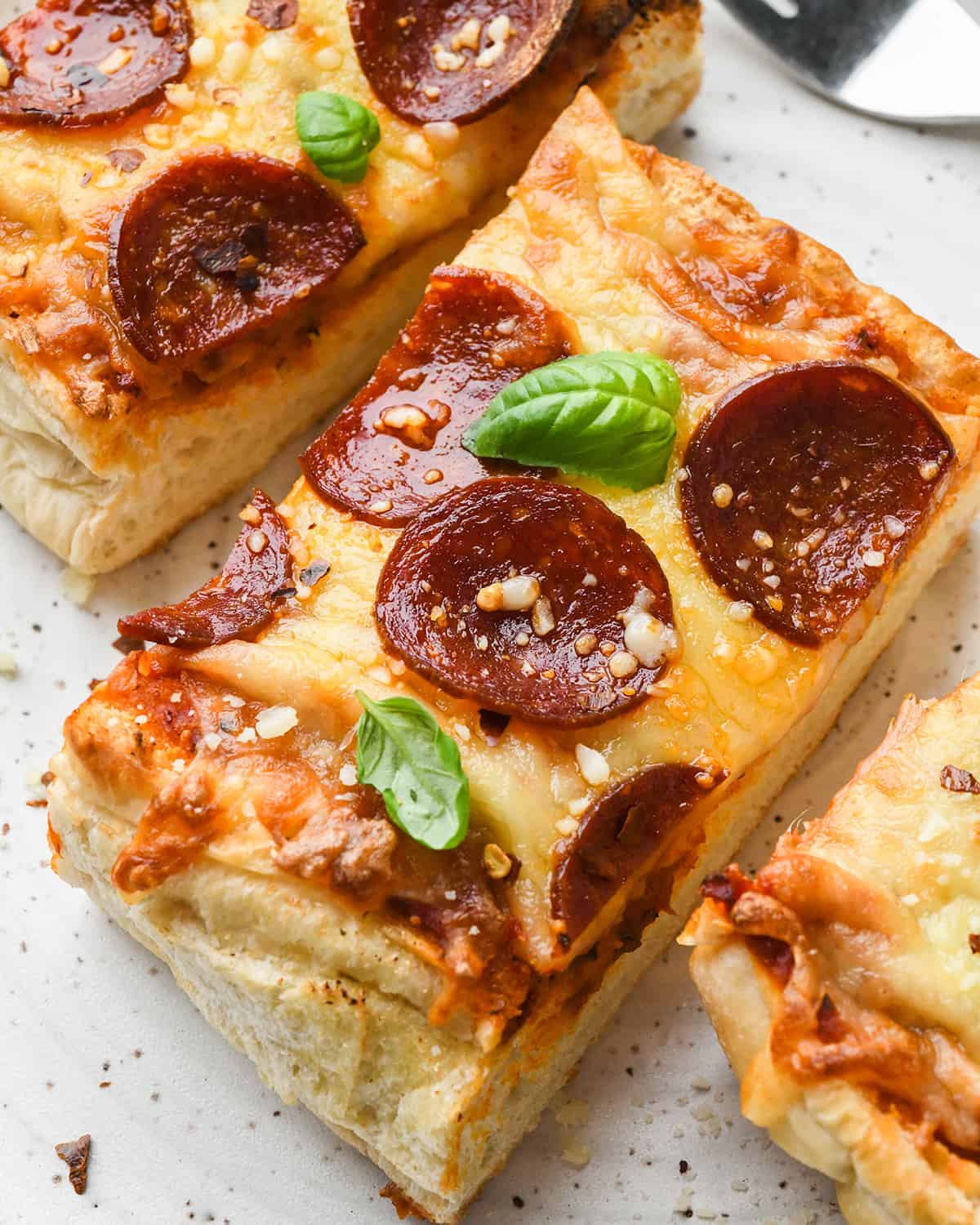 3 pieces of French Bread Pizza with pepperoni 