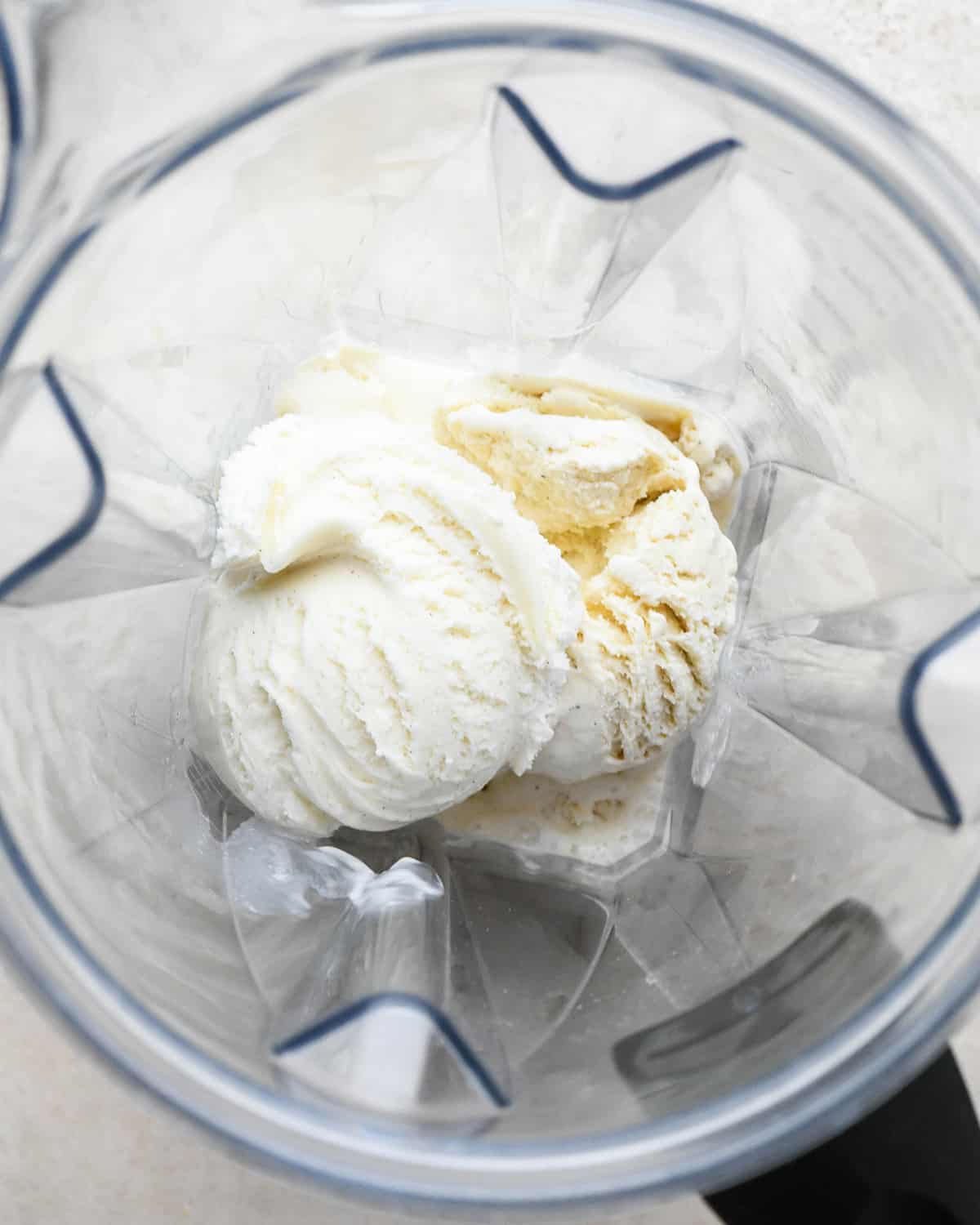 ice cream in a blending container to make a Vanilla Milkshake