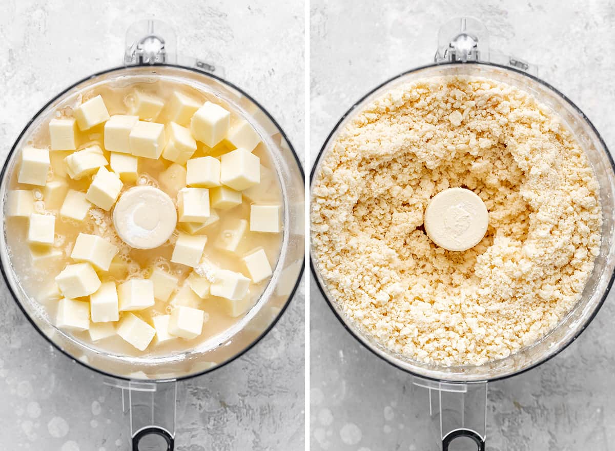 two photos showing How to Make Apple Pie crust in a food processor