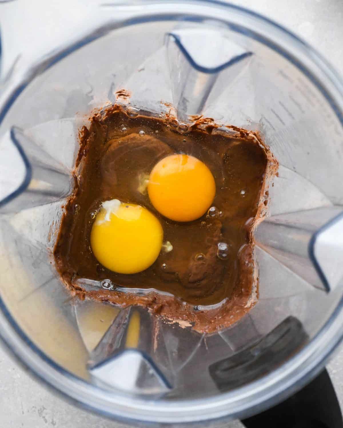 making black bean brownies - eggs added to the batter in the blending container before blending