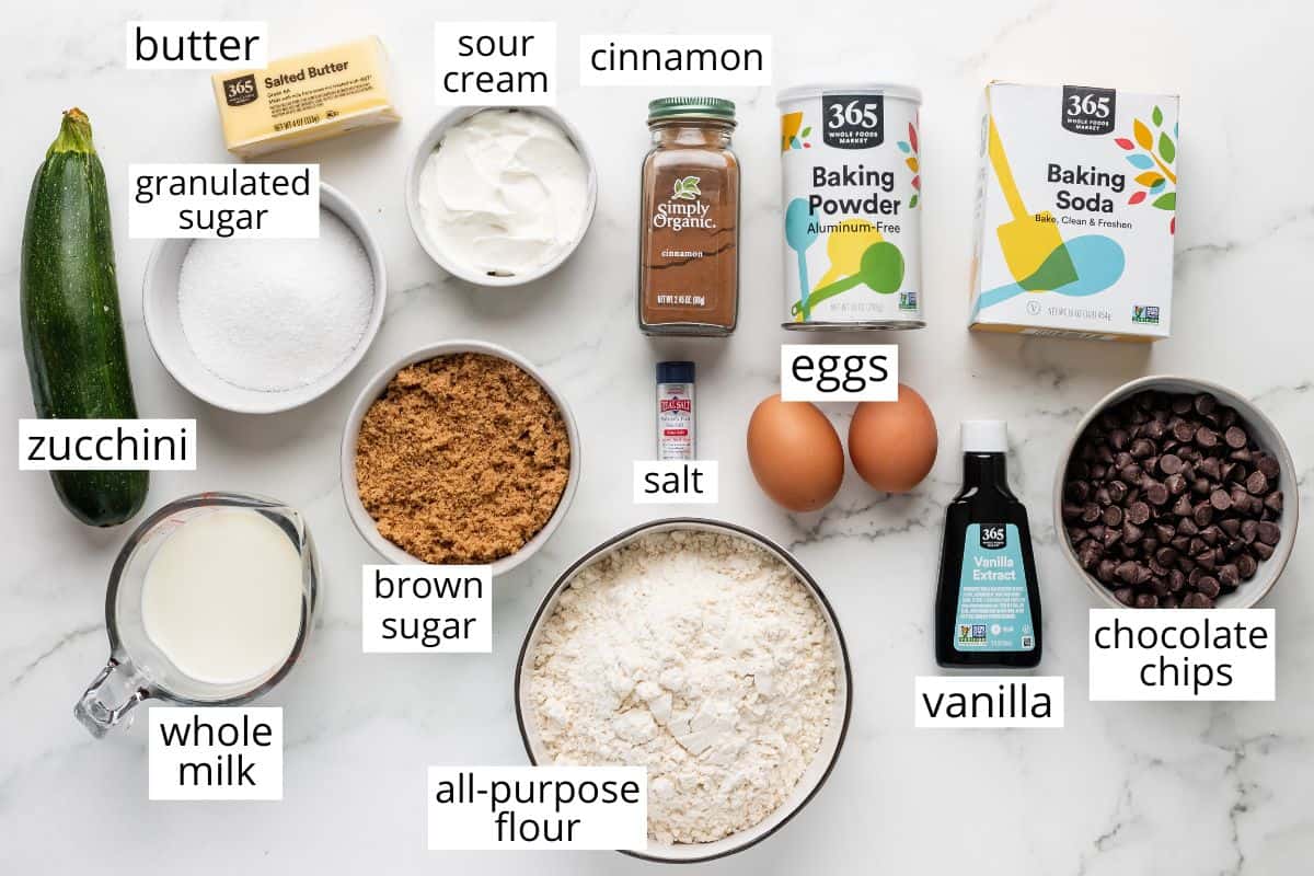 labeled ingredients in this Zucchini Chocolate Chip Muffins recipe