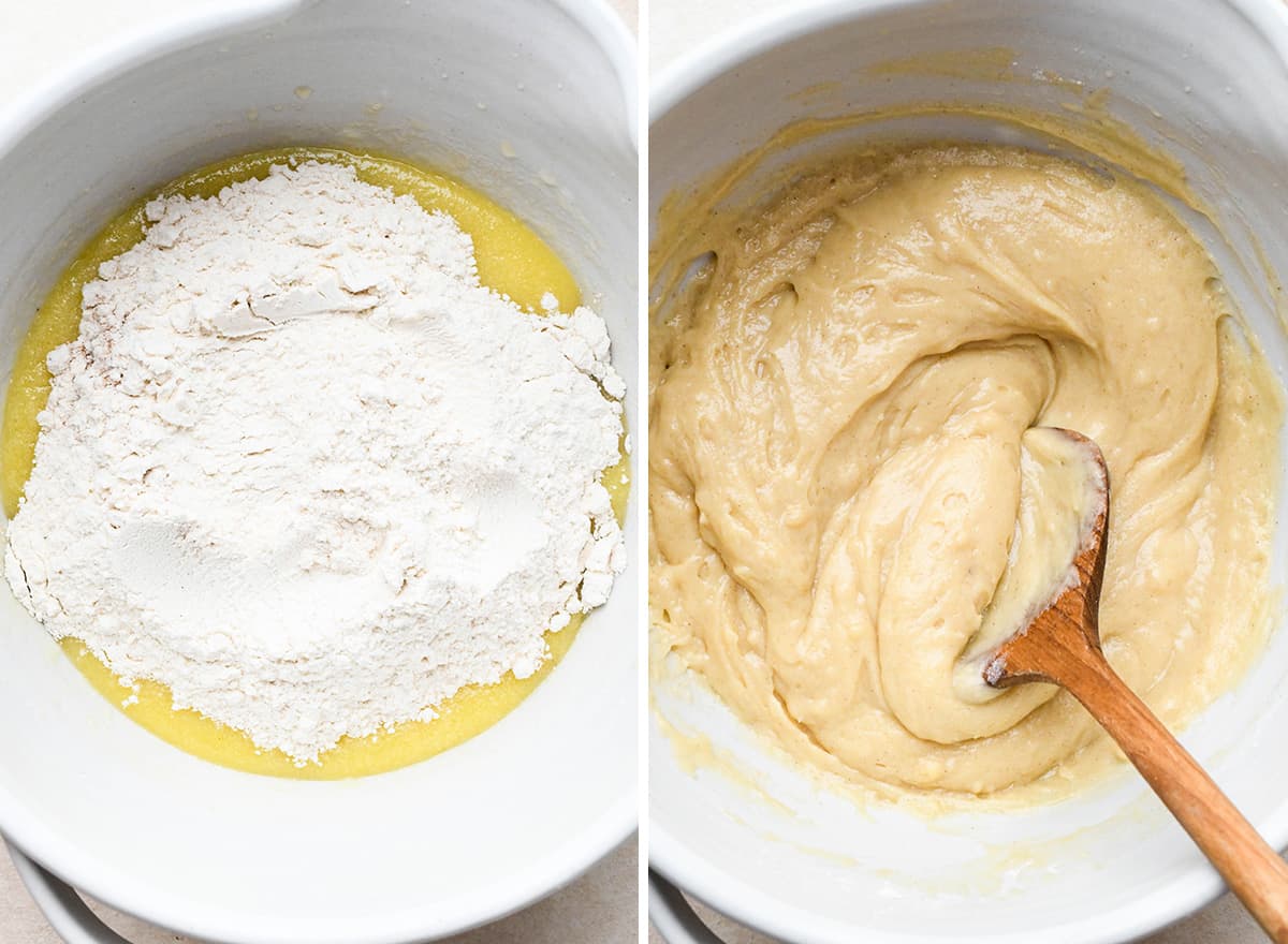 two photos showing how to make Apple Cobbler topping