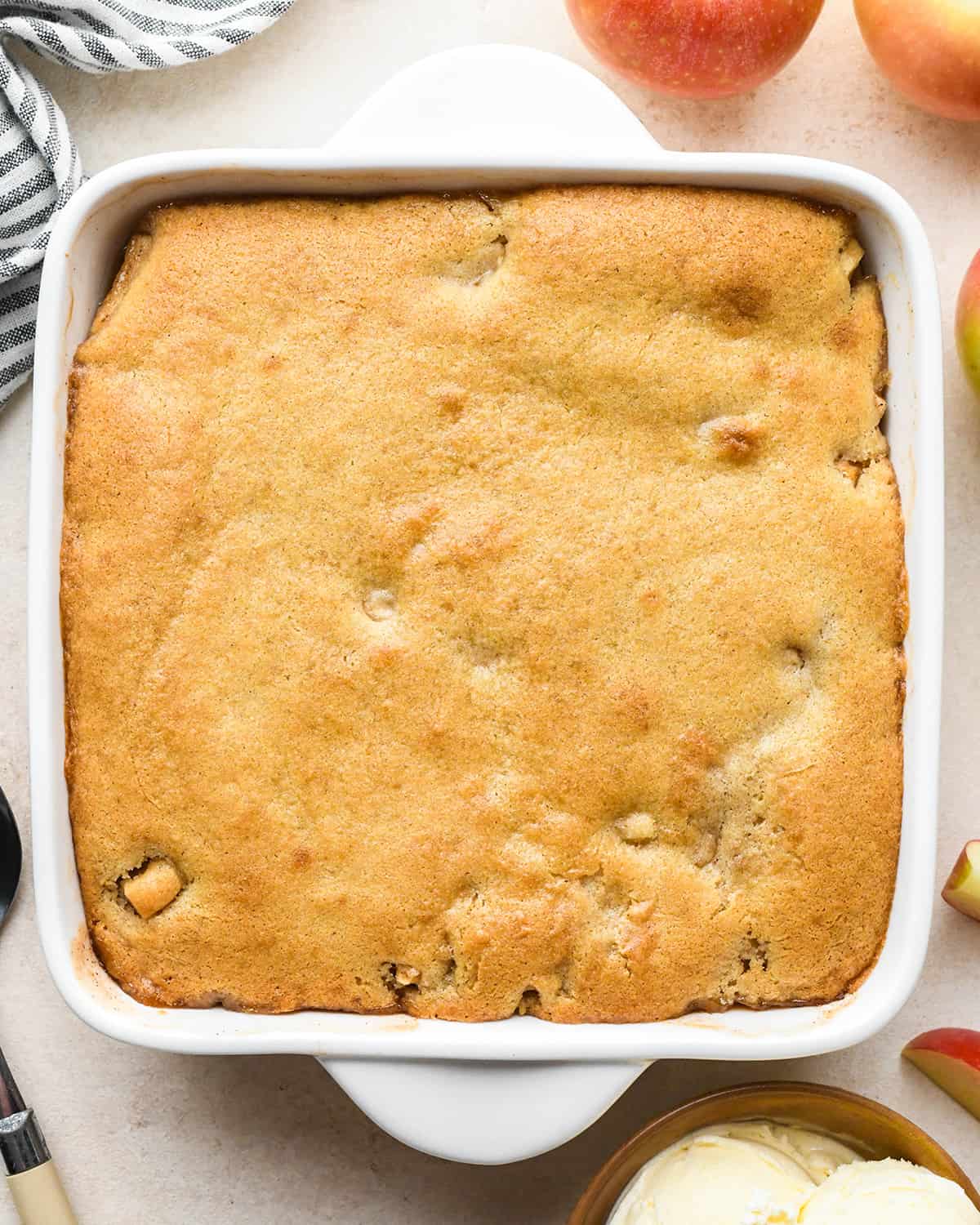 Apple Cobbler in a baking dish after baking