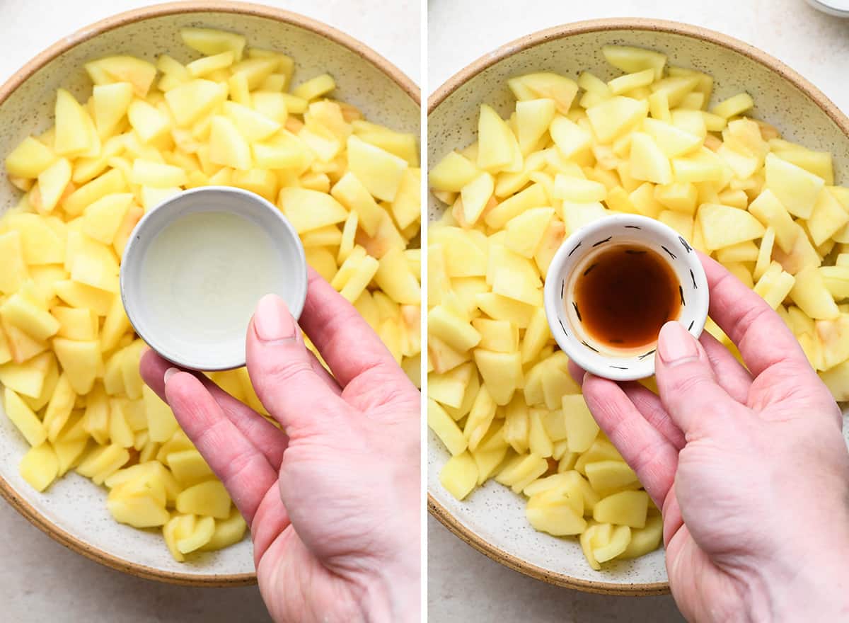 two photos showing how to make Apple Cobbler filling