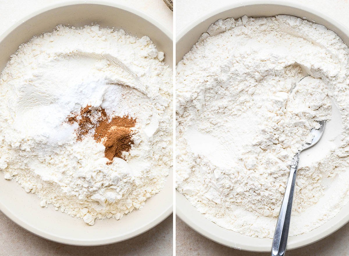 two photos showing how to make Apple Cobbler topping