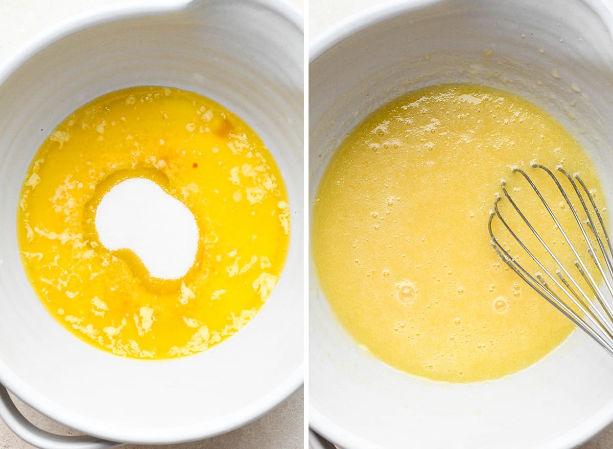 two photos showing how to make Apple Cobbler topping