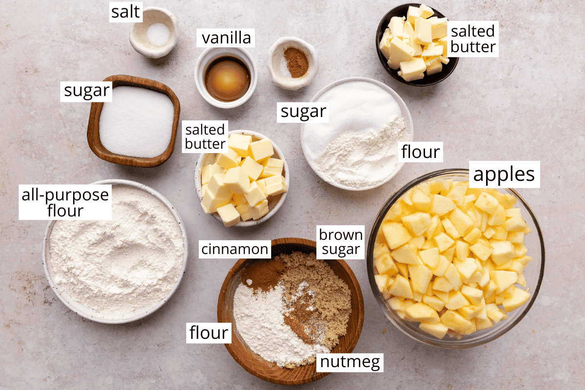overhead photo of the ingredients in this Apple Pie Bars recipe