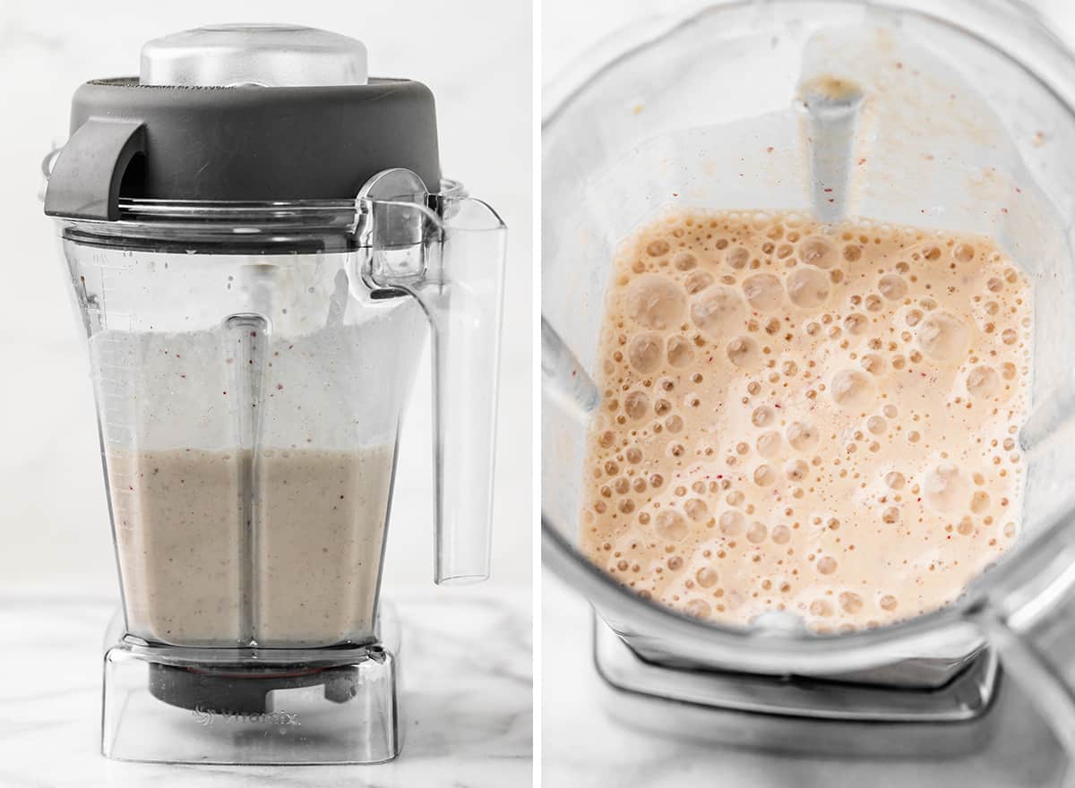 two photos showing Apple Smoothie after blending in a blending container