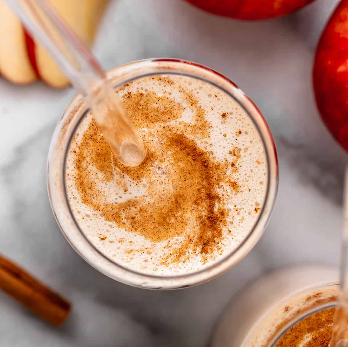 overhead view of Apple Smoothie in a glass