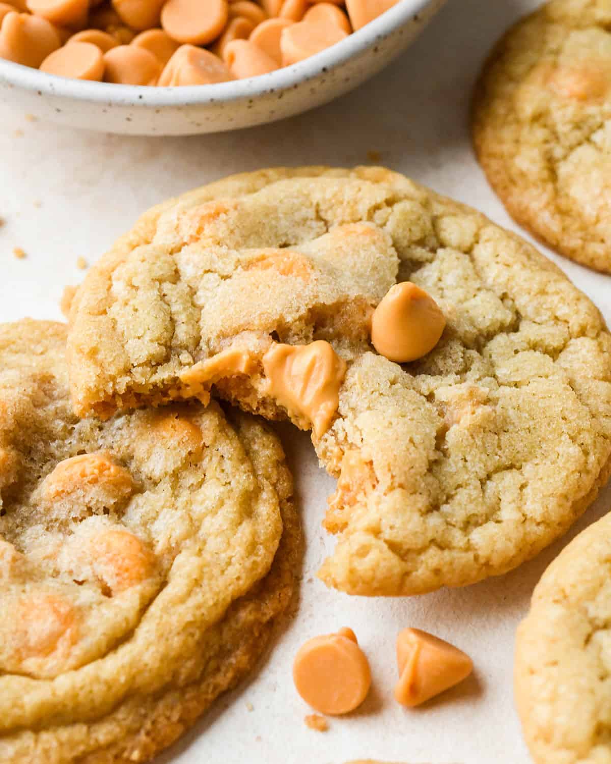 2 Butterscotch Cookies, one with a bite taken out of it