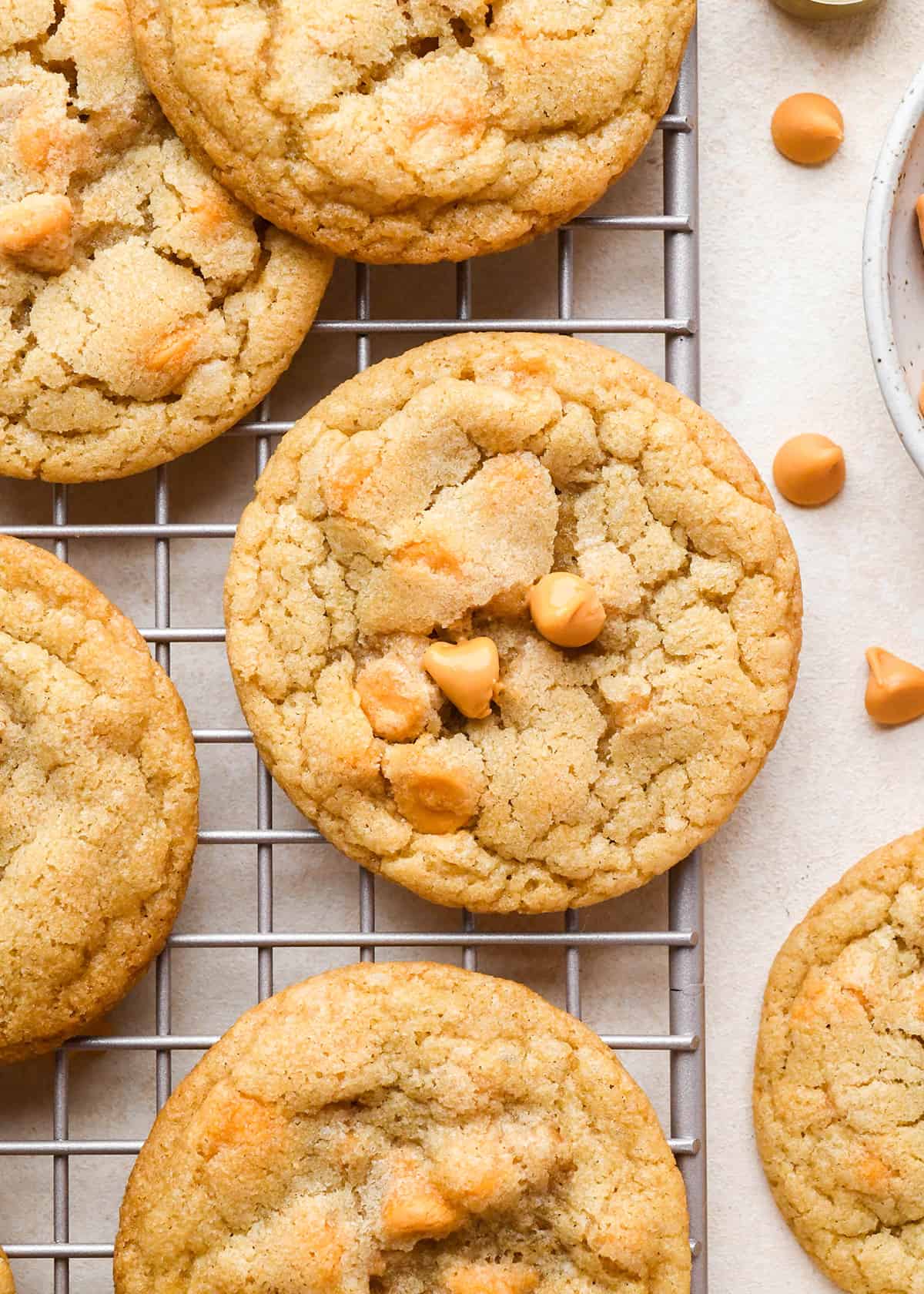 5 Butterscotch Cookies on a wire cooling rack