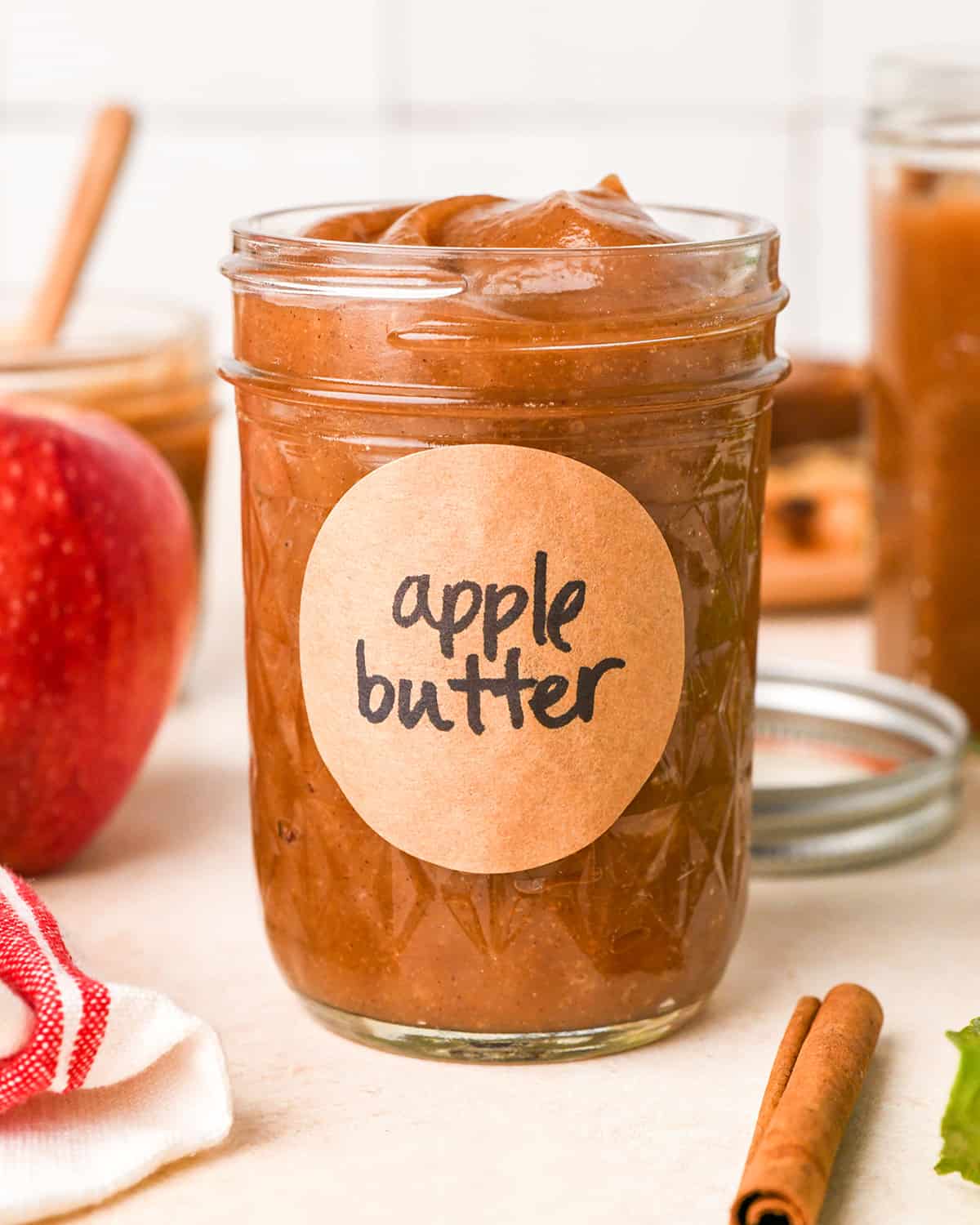 Apple Butter in a glass jar with a label