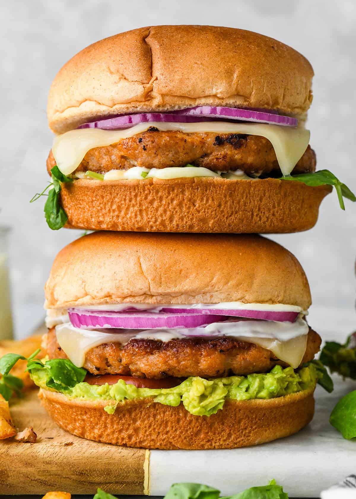 a stack of 2 Chicken Burgers