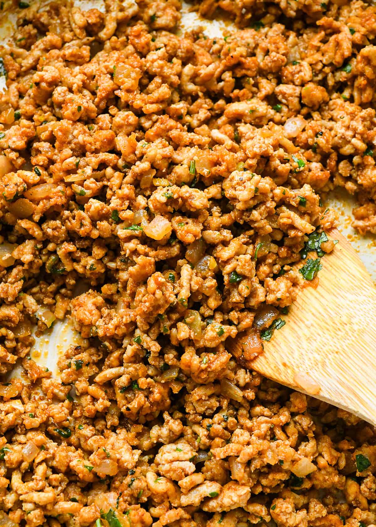 up close photo of finished Ground Chicken Taco meat