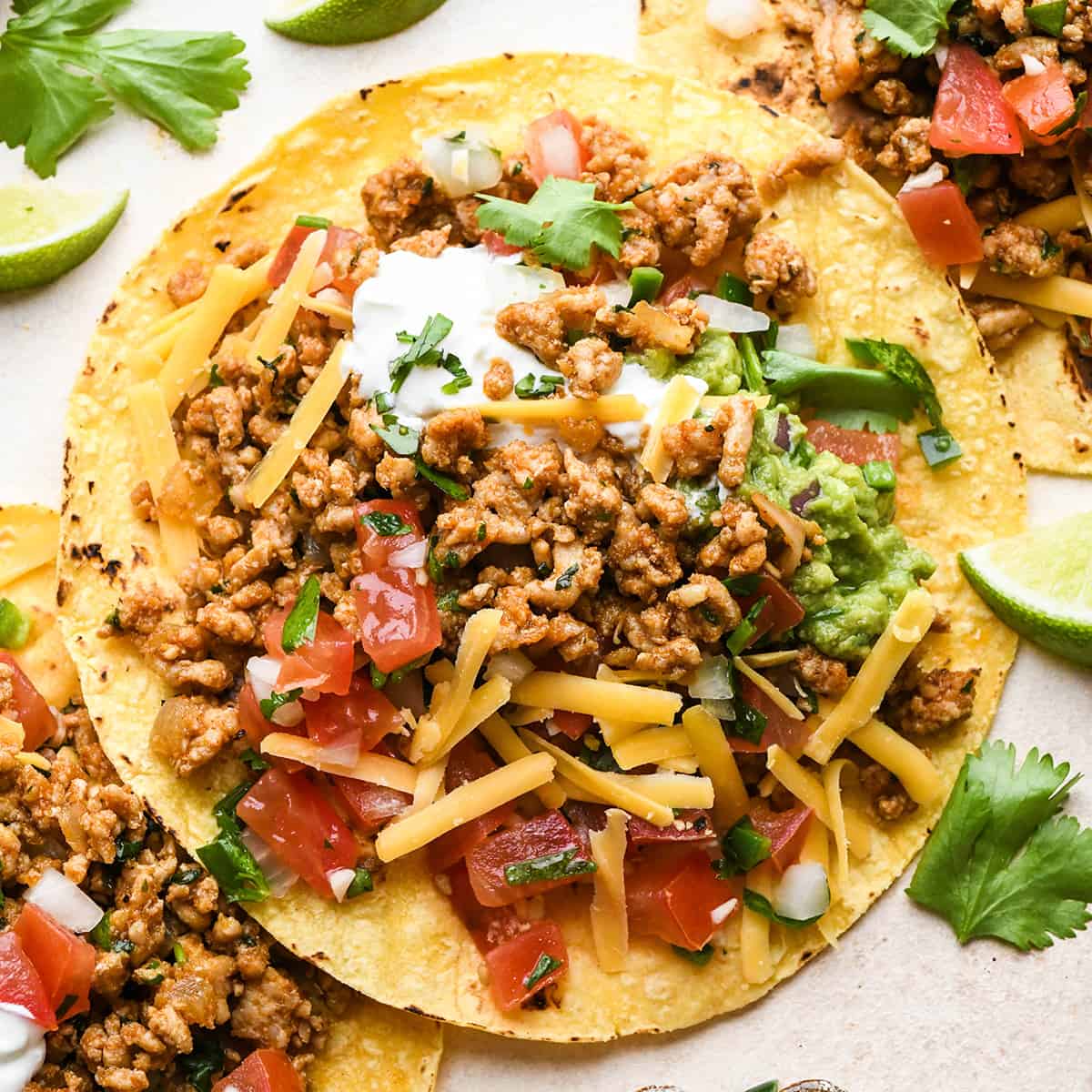 overhead photo of 3 Ground Chicken Tacos