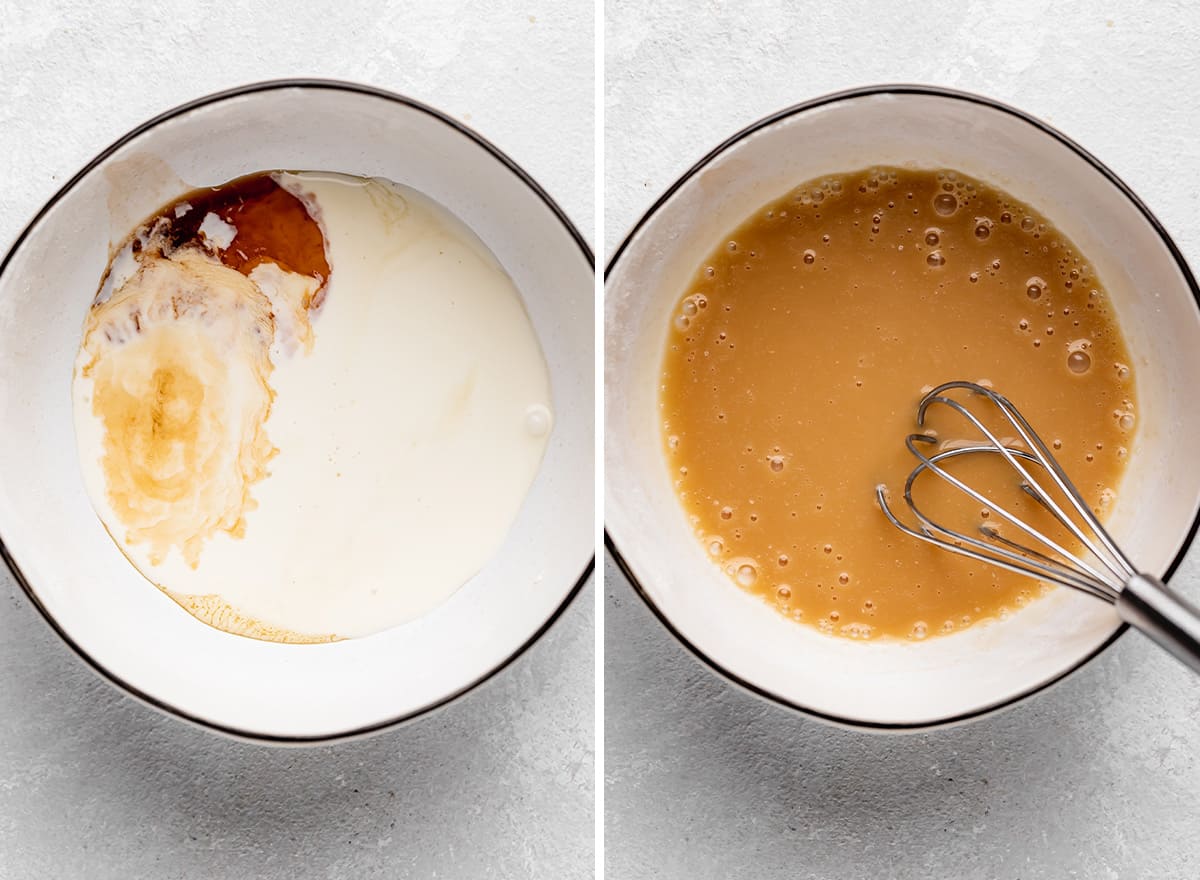 two photos showing how to make maple glaze for maple cookies