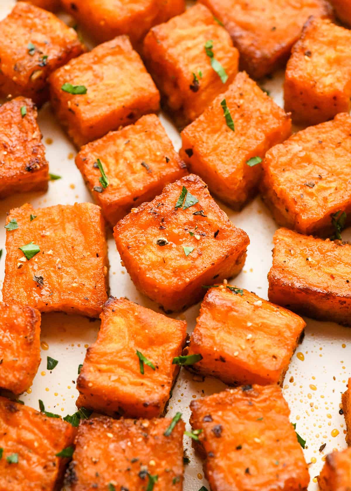 up close photo of  Oven Roasted Sweet Potatoes