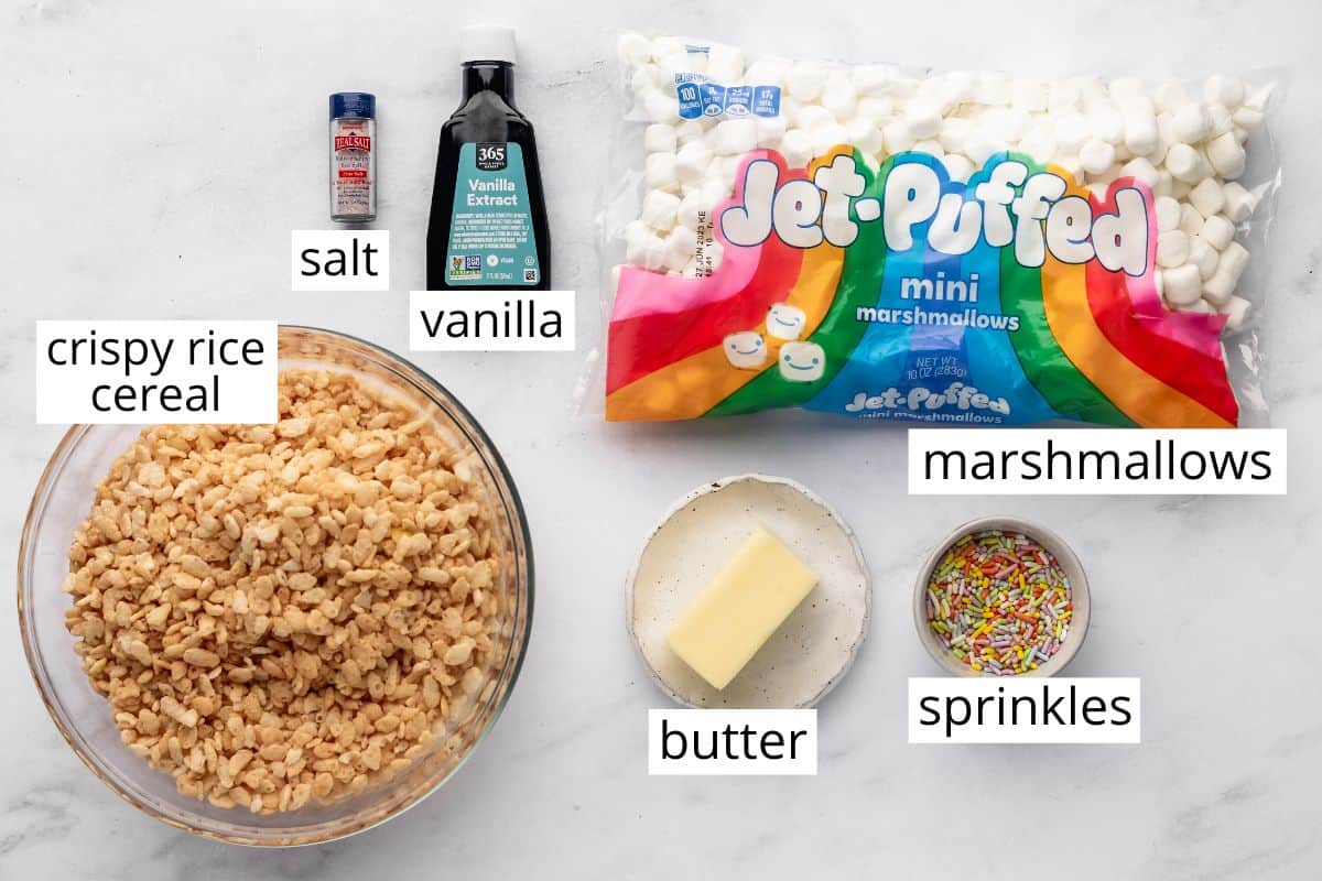 overhead photo of the ingredients in this Rice Crispy Cake recipe